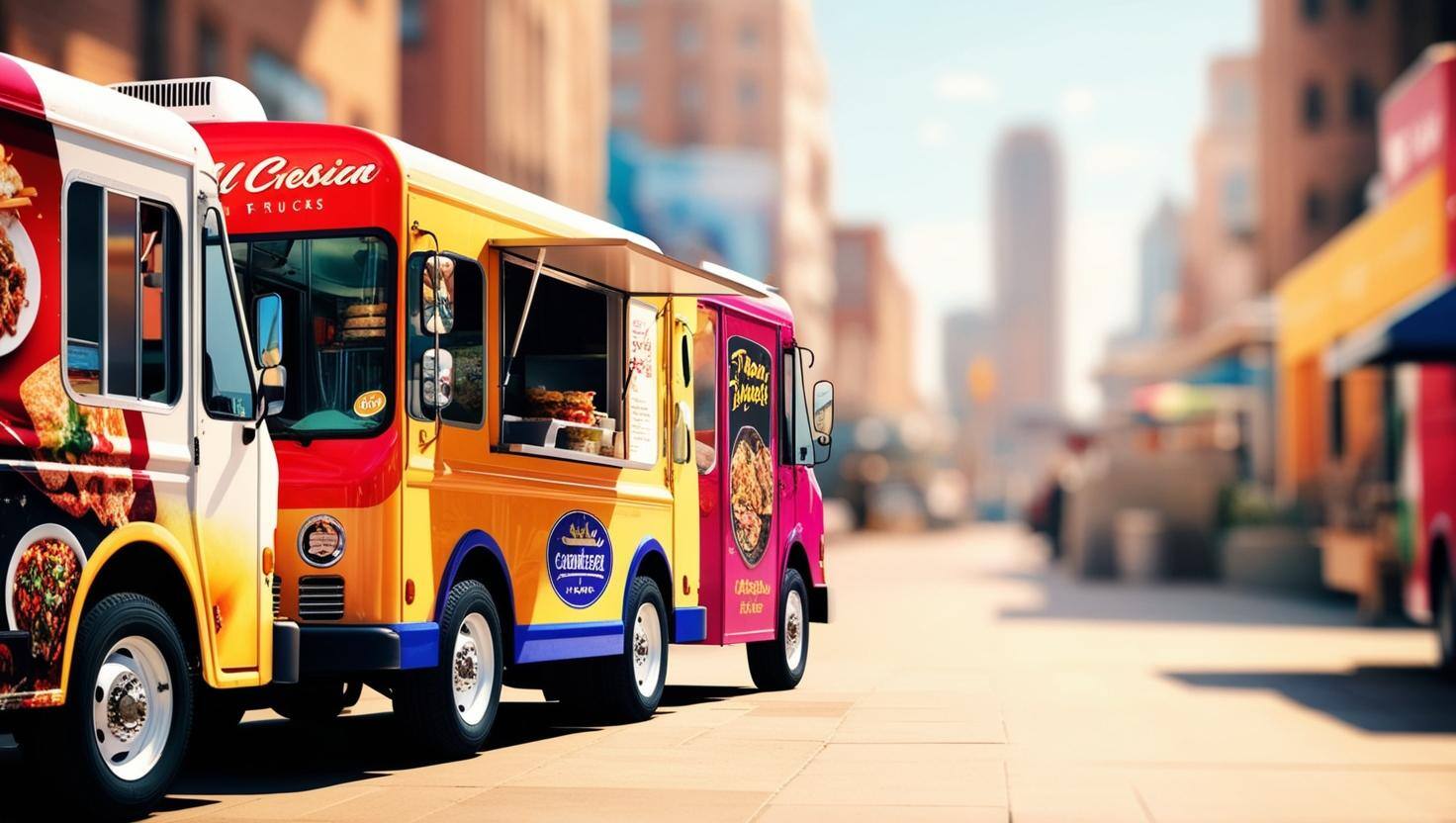 background image with 3 different food trucks on the left side with size 1920 x 853